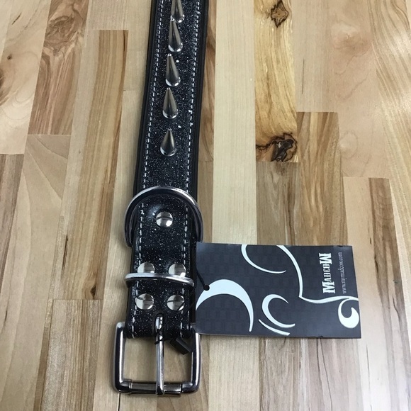 Mad Cow genuine leather Punk Rock dog collar handmade black dark silver studs - Picture 7 of 14